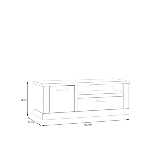 Tv-benk DURO 140x52 cm - 1 dør - 1 skuff - eik cabezone - eik riviera
