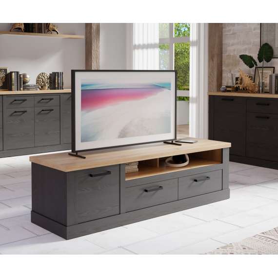 Tv-benk DURO 180x52 cm - 2 dører - 2 skuffer - eik cabezone - eik riviera