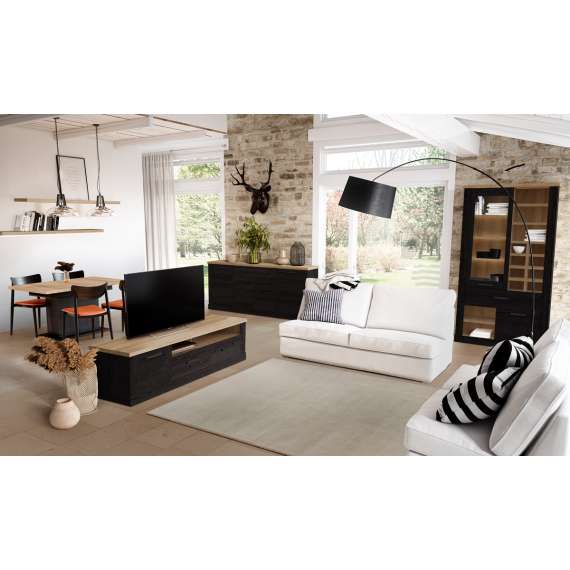 Tv-benk DURO 180x52 cm - 2 dører - 2 skuffer - eik cabezone - eik riviera