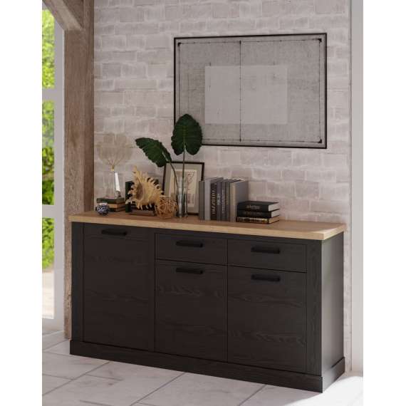 Skjenk DURO 174x90 cm - 3 dører - 2 skuffer - eik cabezone - eik riviera