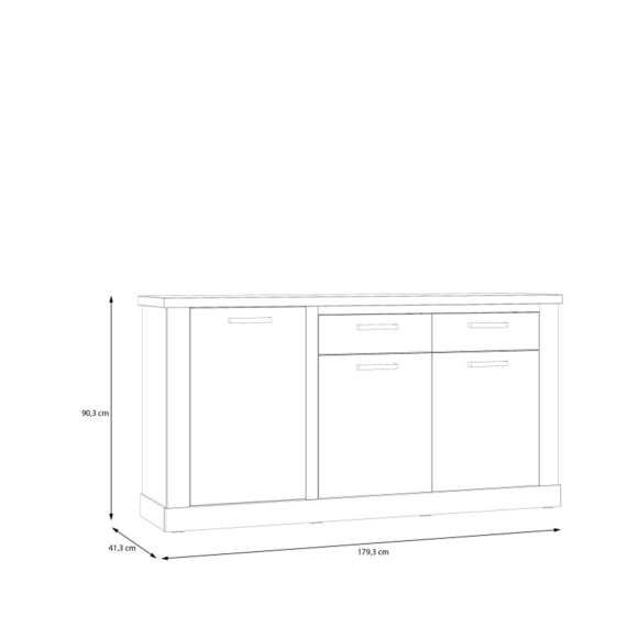 Skjenk DURO 174x90 cm - 3 dører - 2 skuffer - eik cabezone - eik riviera