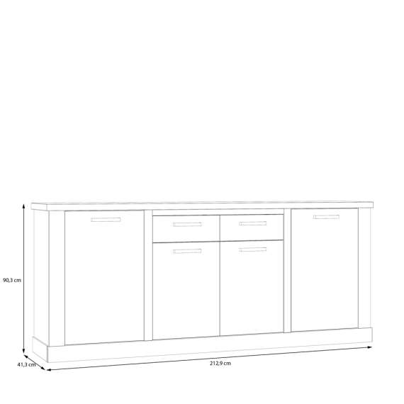 Skjenk DURO 213x90 cm - 4 dører - 2 skuffer - eik cabezone - eik riviera