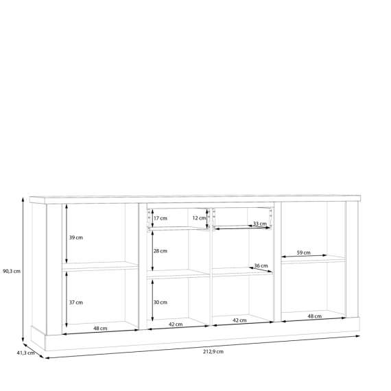 Skjenk DURO 213x90 cm - 4 dører - 2 skuffer - eik cabezone - eik riviera