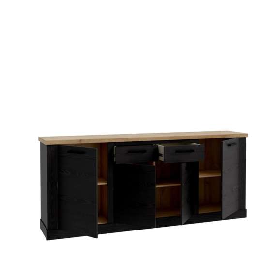 Skjenk DURO 213x90 cm - 4 dører - 2 skuffer - eik cabezone - eik riviera