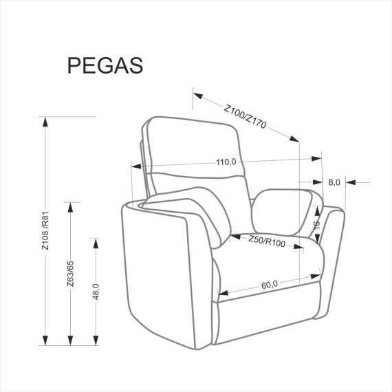 Lenestol PEGAS - reclinerfunksjon - mynte kordfløyel