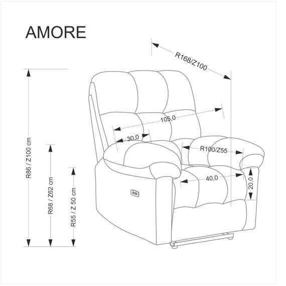 Lenestol AMORE - reclinerfunksjon - beige stoff