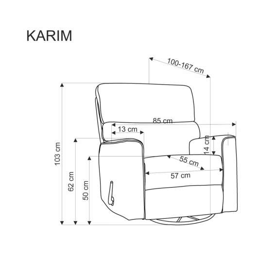 Lenestol KARIM - reclinerfunksjon - beige stoff