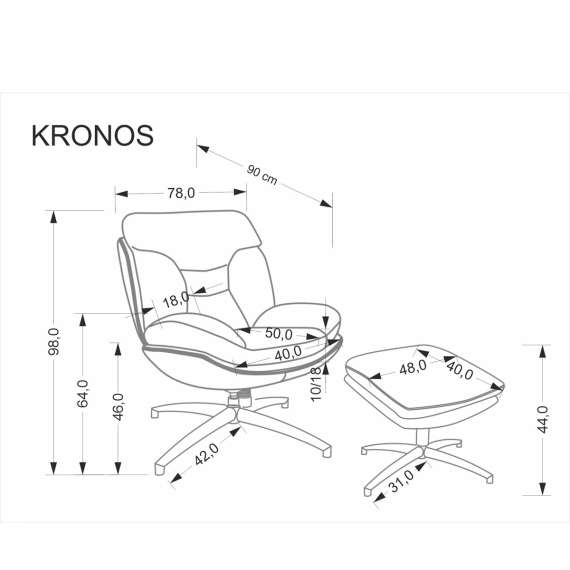 Lenestol KRONOS med fotskammel - stoff - imitert skinn