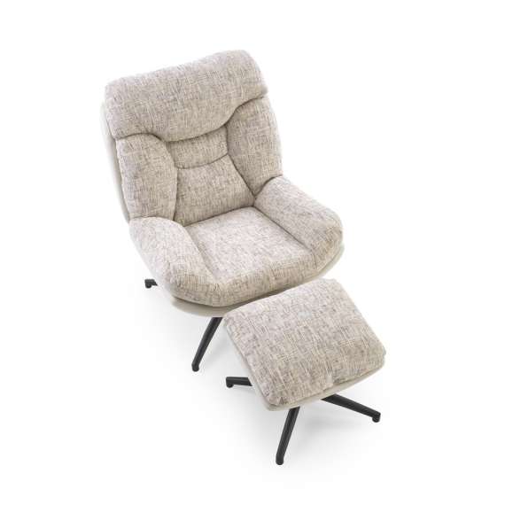 Lenestol KRONOS med fotskammel - stoff - imitert skinn