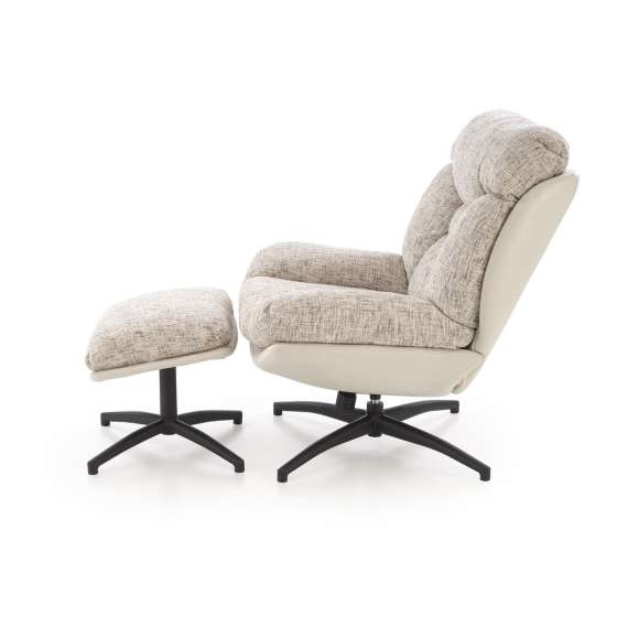 Lenestol KRONOS med fotskammel - stoff - imitert skinn