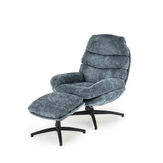 Lenestol DARIO med fotskammel - stoff - blå