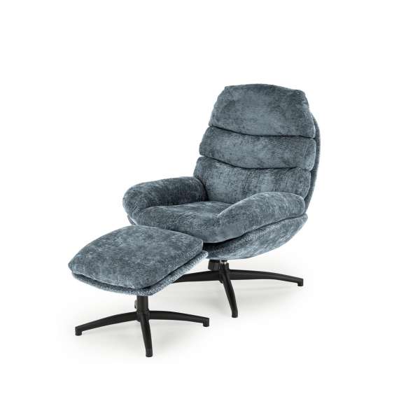 Lenestol DARIO med fotskammel - stoff - blå