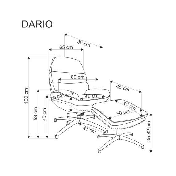 Lenestol DARIO med fotskammel - stoff - blå