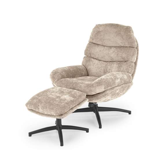 Lenestol DARIO med fotskammel - stoff - beige