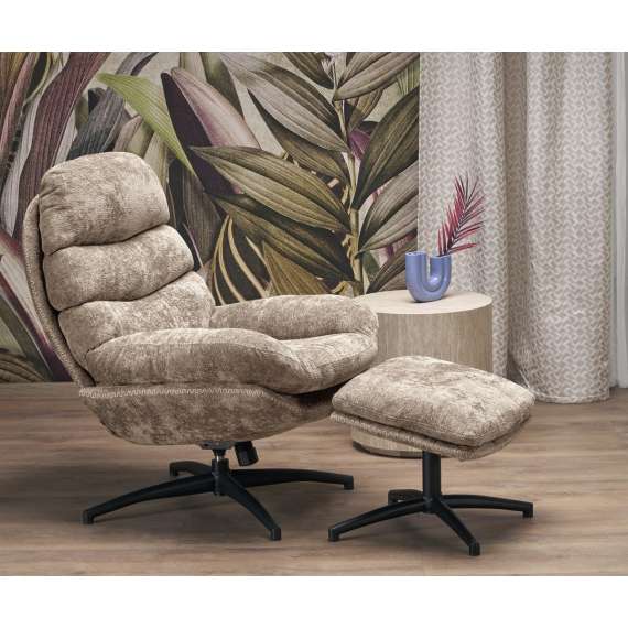 Lenestol DARIO med fotskammel - stoff - beige