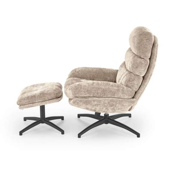 Lenestol DARIO med fotskammel - stoff - beige