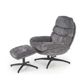 Lenestol DARIO med fotskammel - stoff - mørk grå