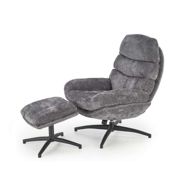 Lenestol DARIO med fotskammel - stoff - mørk grå