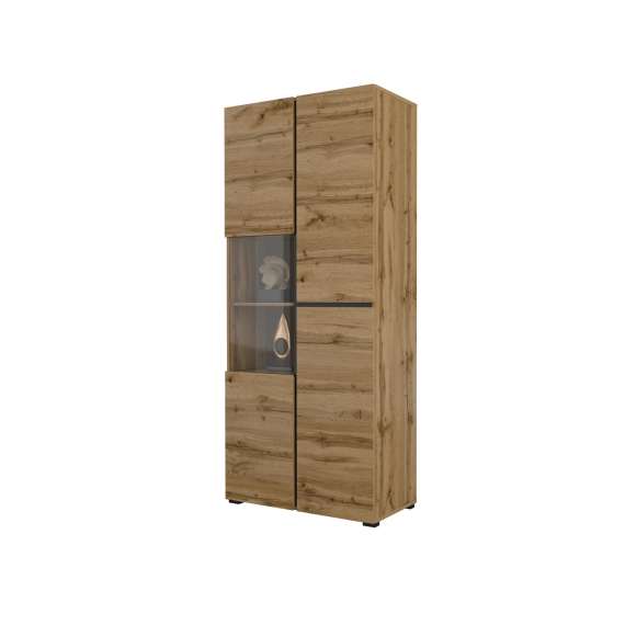 Vitrineskap Cross 79x183 cm - eik - sort - med belysning