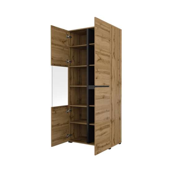 Vitrineskap Cross 79x183 cm - eik - sort - med belysning