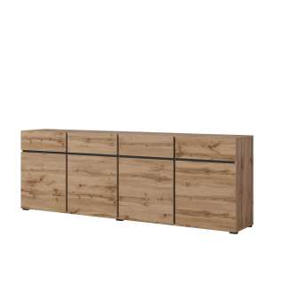 Skjenk Cross 225x78 cm - eik - sort - 4 dører - 4 skuffer