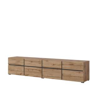 Tv-benk Cross 225x48 cm - eik - sort - 4 dører - 4 skuffer