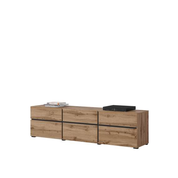 Tv-benk Cross 180x48 cm - eik - sort - 3 dører - 3 skuffer