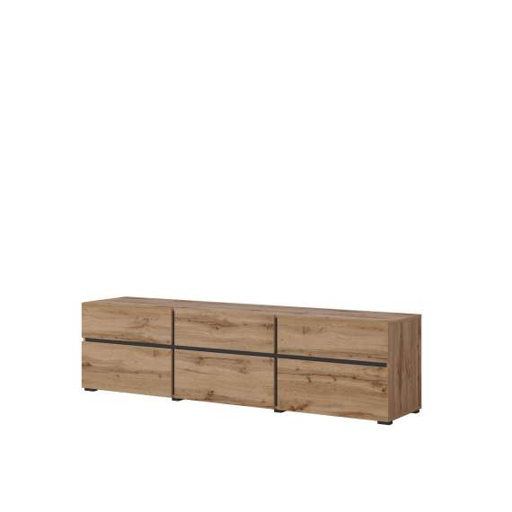 Tv-benk Cross 180x48 cm - eik - sort - 3 dører - 3 skuffer