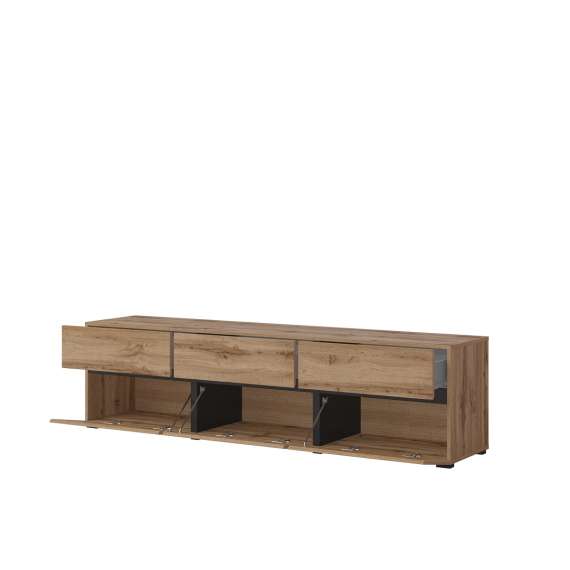 Tv-benk Cross 180x48 cm - eik - sort - 3 dører - 3 skuffer