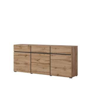 Skjenk Cross 180x78 cm - eik - sort - 3 dører - 3 skuffer