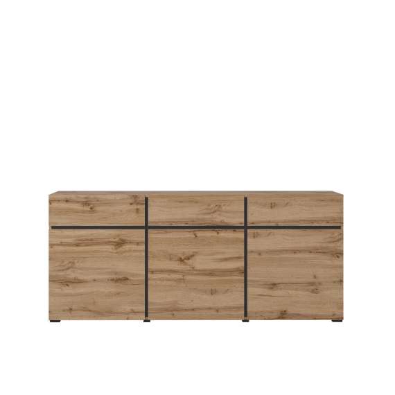 Skjenk Cross 180x78 cm - eik - sort - 3 dører - 3 skuffer