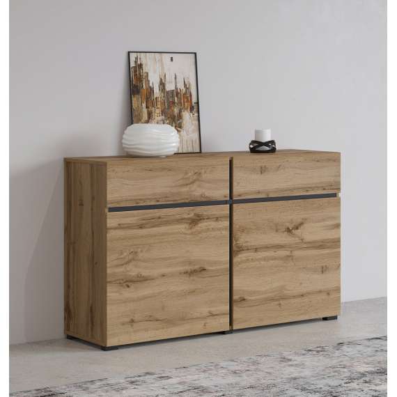 Skjenk Cross 119x78 cm - eik - sort - 2 dører - 2 skuffer