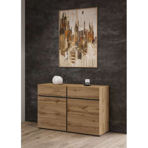 Skjenk Cross 119x78 cm - eik - sort - 2 dører - 2 skuffer