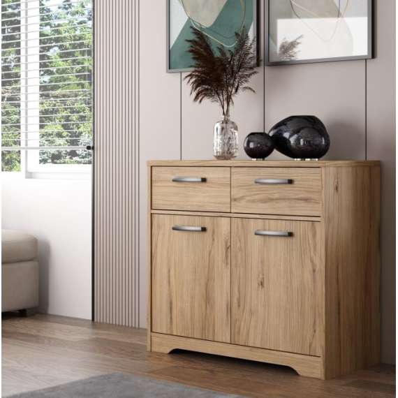 Skjenk JOAKIDIS 95x85 cm - 2 dører - 2 skuffer - eik catania