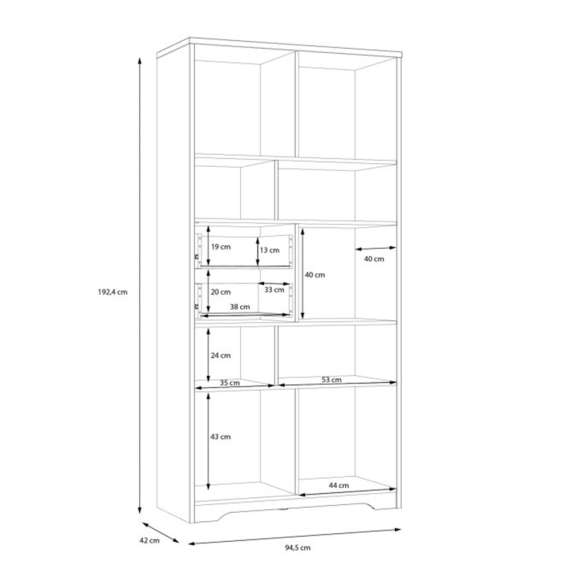 Reol JOAKIDIS 95x192 cm - 2 dører - 2 skuffer - hyller - eik catania