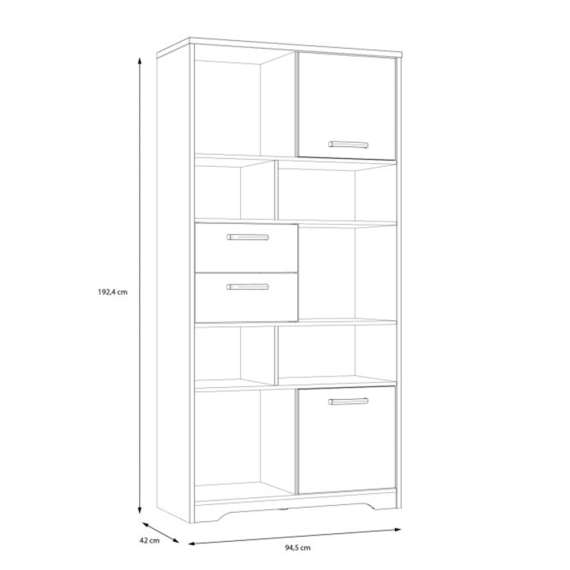 Reol JOAKIDIS 95x192 cm - 2 dører - 2 skuffer - hyller - eik catania