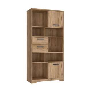 Reol JOAKIDIS 95x192 cm - 2 dører - 2 skuffer - hyller - eik catania