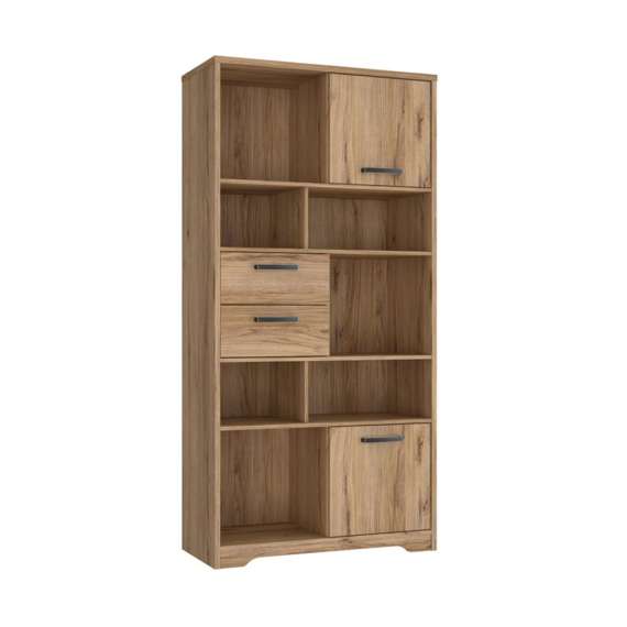 Reol JOAKIDIS 95x192 cm - 2 dører - 2 skuffer - hyller - eik catania