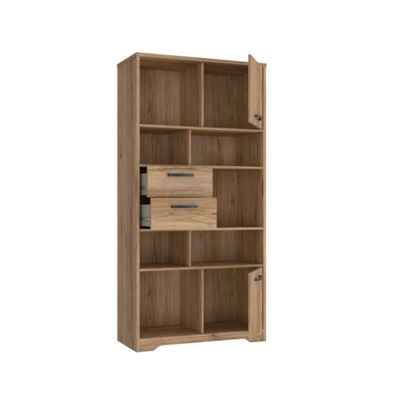 Reol JOAKIDIS 95x192 cm - 2 dører - 2 skuffer - hyller - eik catania