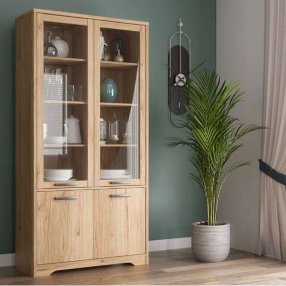 Vitrineskap JOAKIDIS 95x192 cm - 4 dører - eik catania
