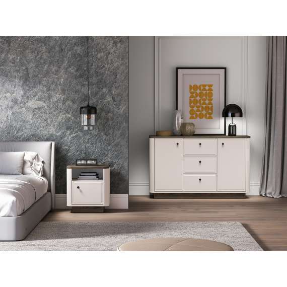 Nattbord VILAVIO 50x55 cm - 1 dør -  eik windmill - cashmere - avrundede kanter