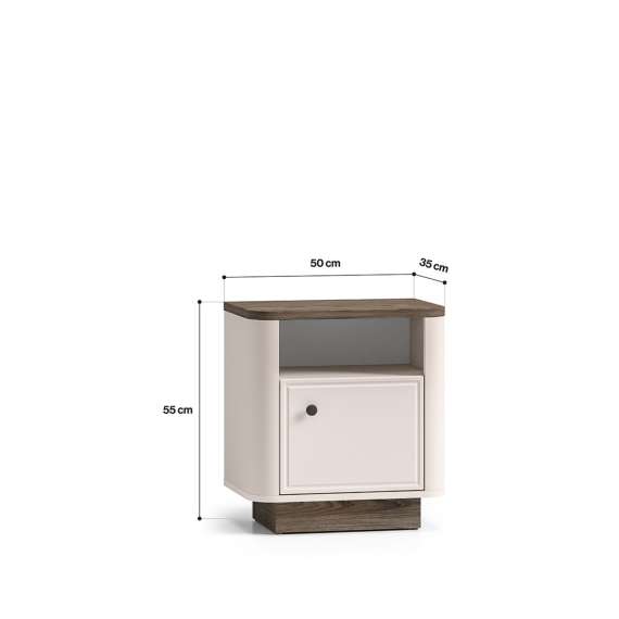 Nattbord VILAVIO 50x55 cm - 1 dør -  eik windmill - cashmere - avrundede kanter