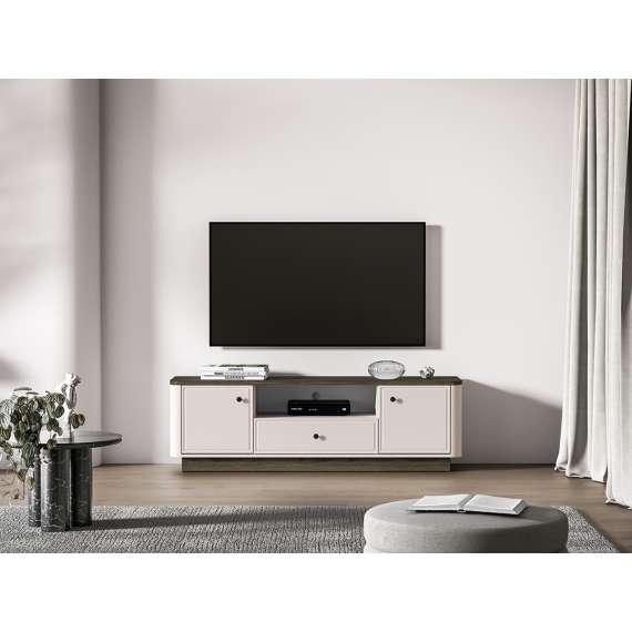 Tv-benk VILAVIO 160x50 cm - 1 skuff - 2 dører - eik windmill - cashmere - avrundede kanter