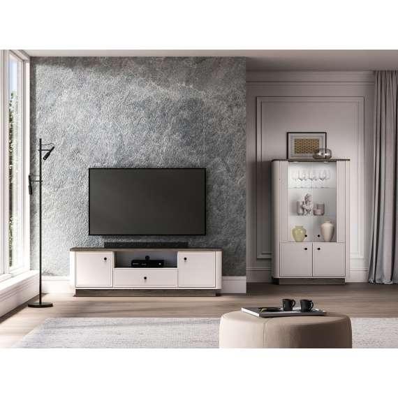 Tv-benk VILAVIO 160x50 cm - 1 skuff - 2 dører - eik windmill - cashmere - avrundede kanter