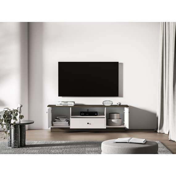 Tv-benk VILAVIO 160x50 cm - 1 skuff - 2 dører - eik windmill - cashmere - avrundede kanter