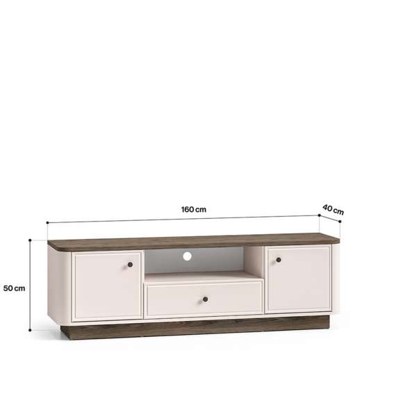 Tv-benk VILAVIO 160x50 cm - 1 skuff - 2 dører - eik windmill - cashmere - avrundede kanter