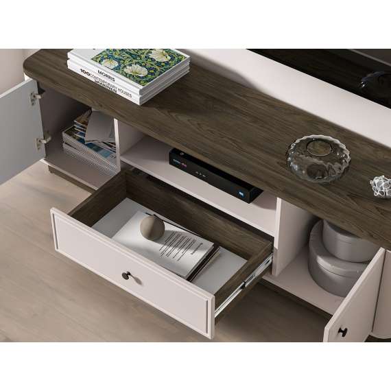 Tv-benk VILAVIO 160x50 cm - 1 skuff - 2 dører - eik windmill - cashmere - avrundede kanter