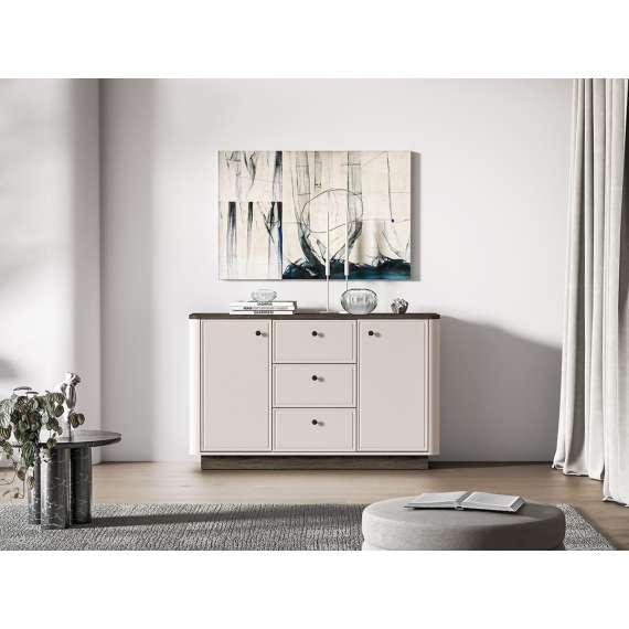 Skjenk VILAVIO 138x85 cm - 3 skuffer - 2 dører - eik windmill - cashmere - avrundede kanter