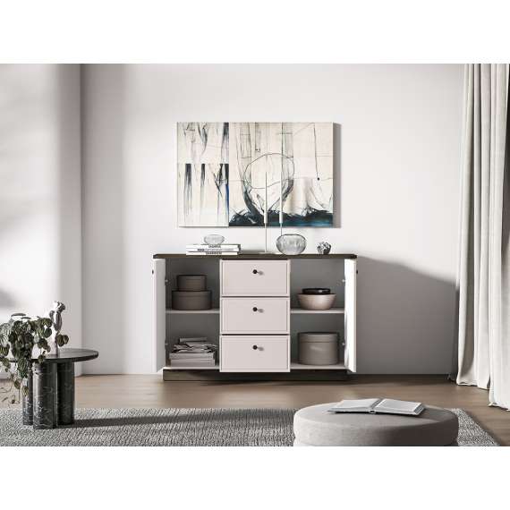 Skjenk VILAVIO 138x85 cm - 3 skuffer - 2 dører - eik windmill - cashmere - avrundede kanter