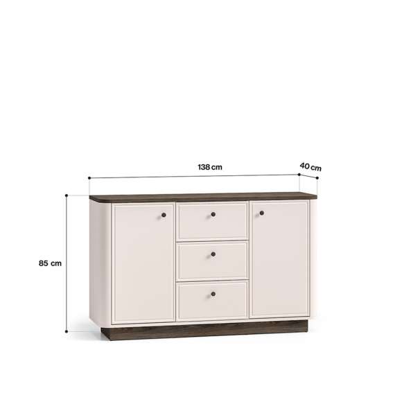 Skjenk VILAVIO 138x85 cm - 3 skuffer - 2 dører - eik windmill - cashmere - avrundede kanter